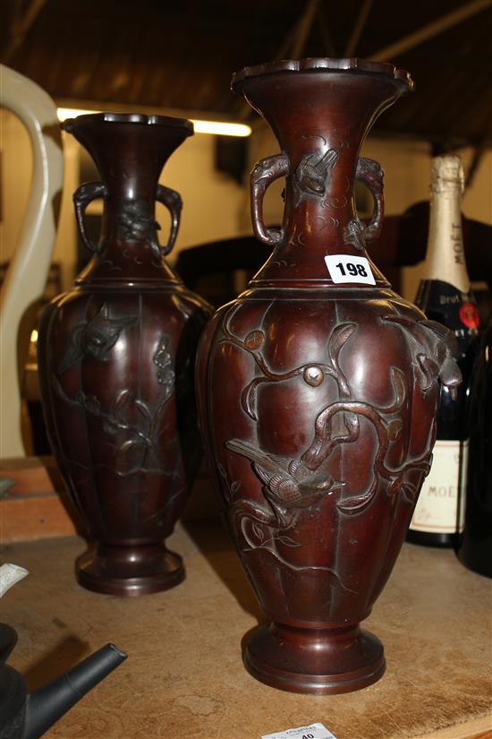 Pair Japanese bronze vases